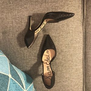 Sam Edelman crocodile skin black pointed heels